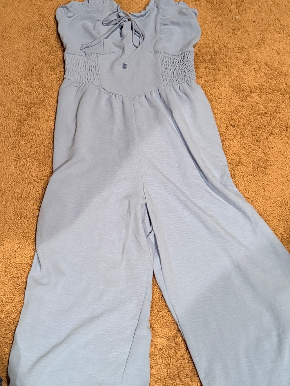 As U Wish Light Blue Wide-Leg Smocked Jumpsuit‎
